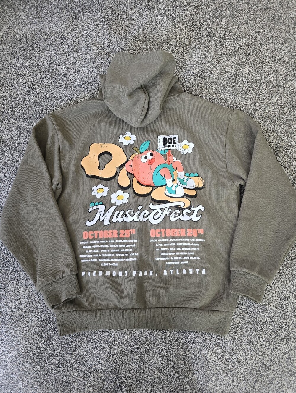 One Musicfest OMF 25 Peachy Olive Lineup Hoodie Size Medium